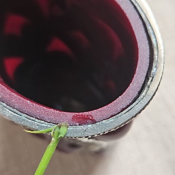 Small Red Glass Vase Encased in Silver Metal - oval - Picture 10 of 10